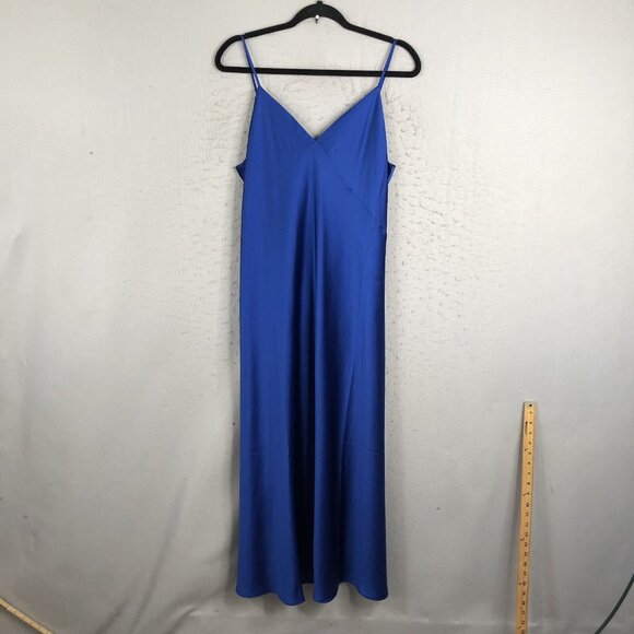ME+EM Dresses & Skirts - ME+EM Maxi Dress Womens 14 Navy Blue Satin Slip Shiny Liquid Event Y2K  NEW